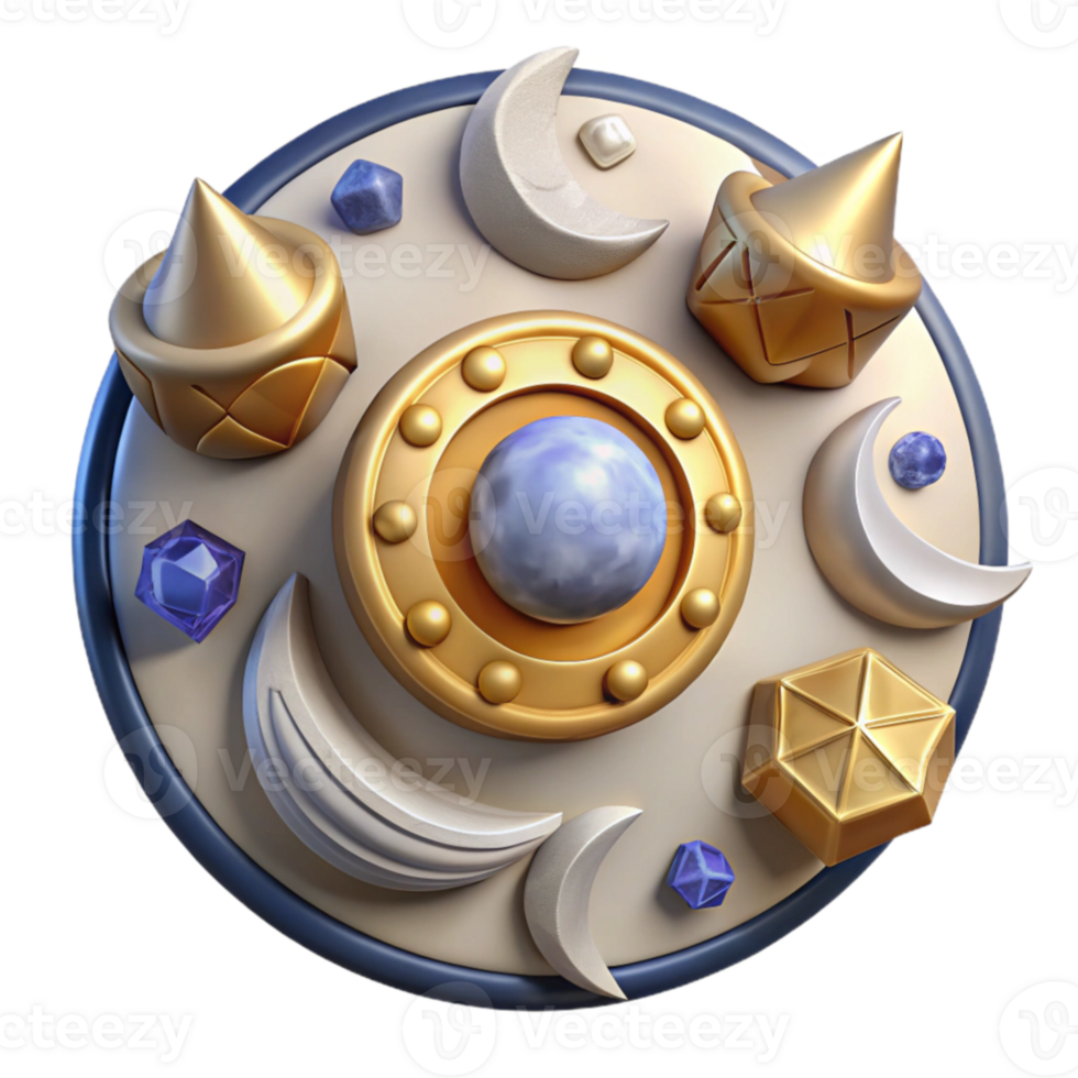elegant minimalist Celestial Ornament 3D Render of Gold and Moon detailed png