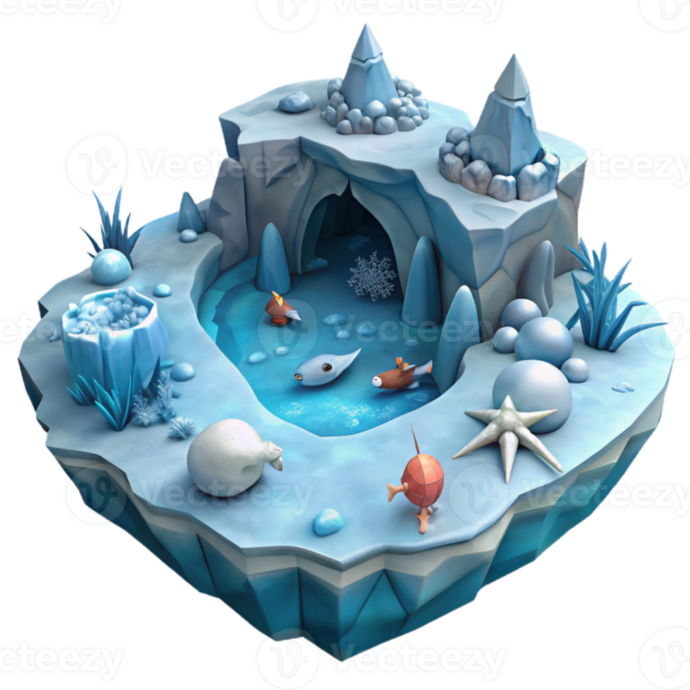 extraordinary vintage Arctic Cave Aquatic Scene 3D Render of Frozen Pond detailed png