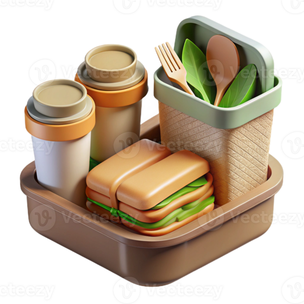 serene artistic Portable Meal Kit Eco-Friendly Lunch Box with Coffee 4K png