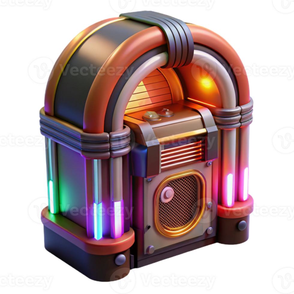Retro Jukebox Vintage Music Player with Neon Lights png