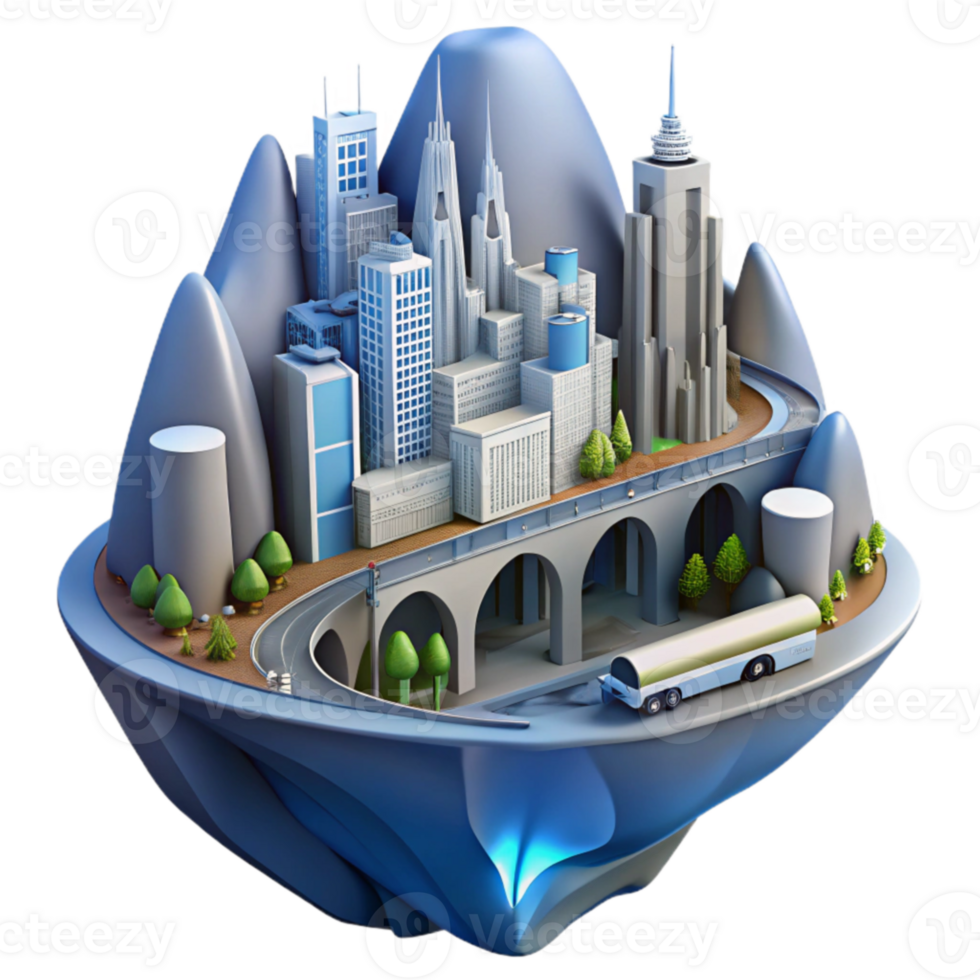 wonderful rustic Urban Landscape Cityscape Model with Highway and Mountains 4K png