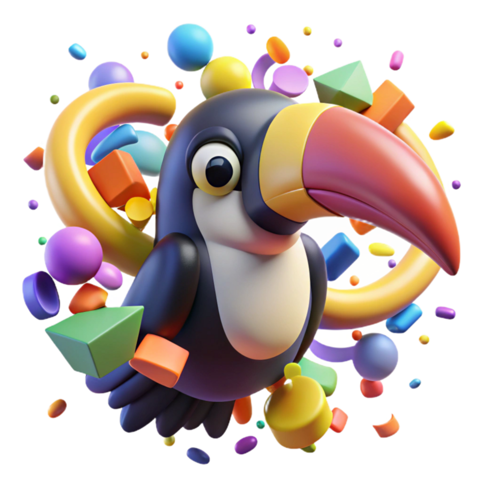3D Toucan Bird in Colorful Abstract World png