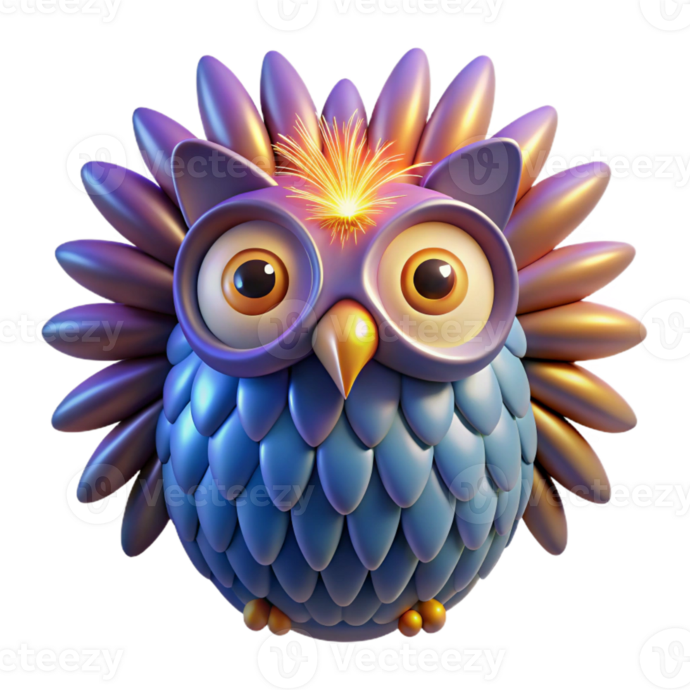 Sparkling 3D Owl Festive Bird Illustration png