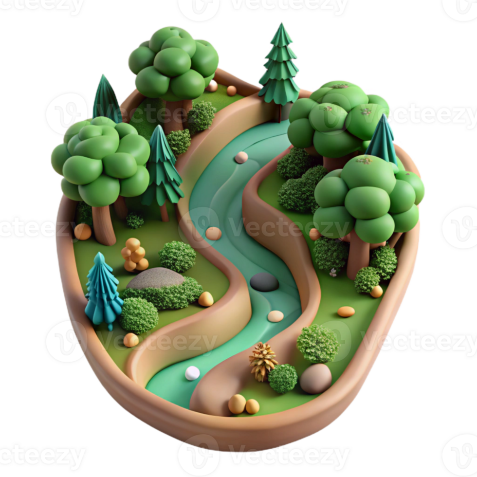 wonderful artistic Serene River Landscape 3D Cartoon Nature Scene professional png