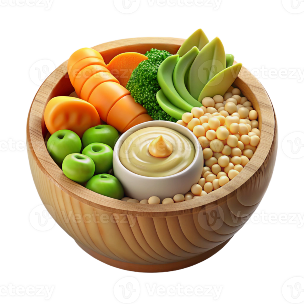 magnificent classic Healthy Veggie Bowl with Creamy Dip 4K png