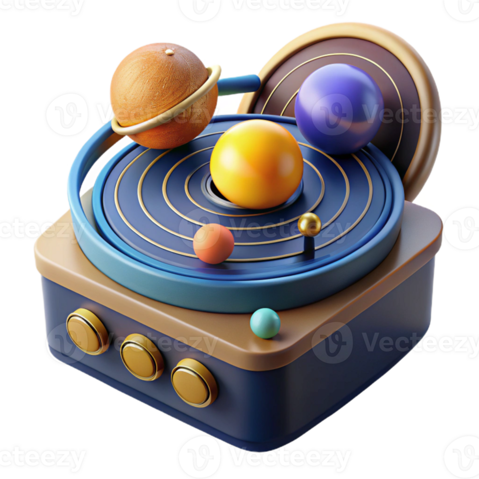 dramatic vintage Cosmic Record Player A 3D Planetary System Model original png