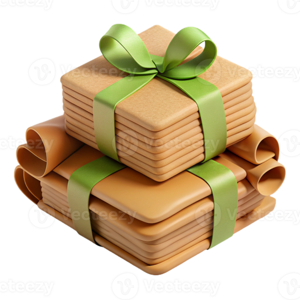 elegant artistic Stacked Gifts with Green Ribbon authentic png