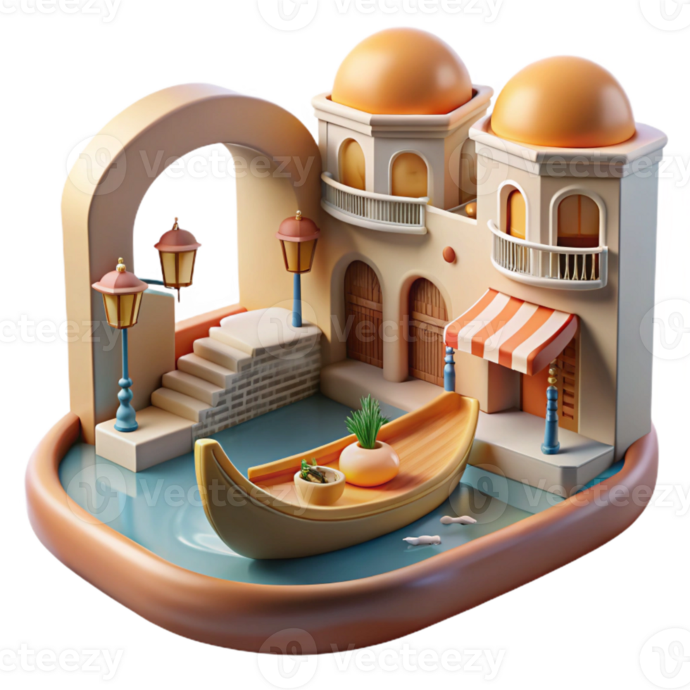 wonderful artistic Mediterranean Canal Scene 3D Render of Charming Architecture genuine png