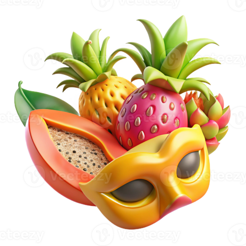 stunning classic Tropical Fruit Mask A Vivid 3D Render genuine png