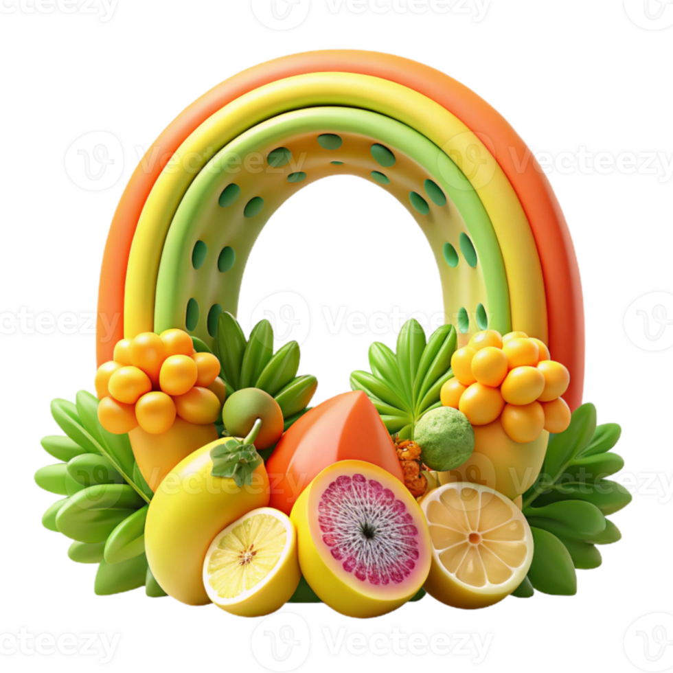 Rainbow Fruit Delight A Vibrant 3D Composition png