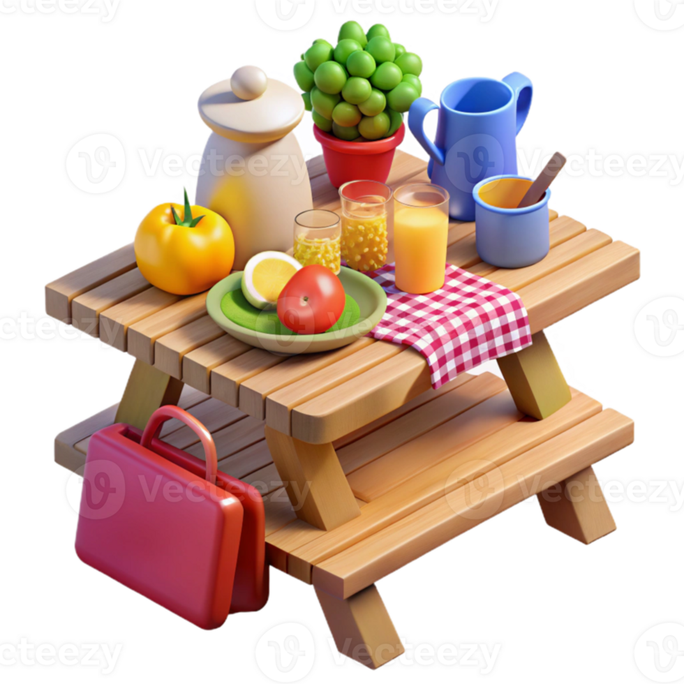 wonderful artistic Picnic Table with Summer Fruits, Drinks Lunchbox authentic png