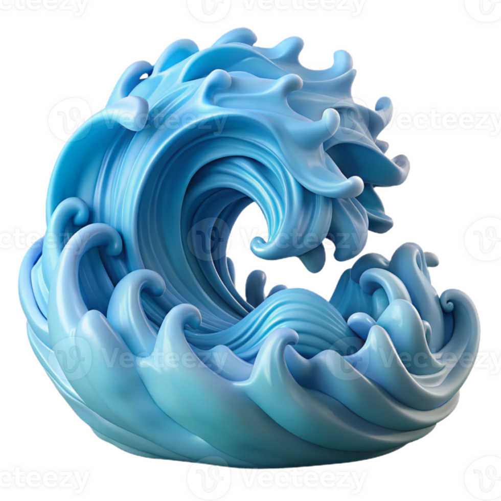Abstract 3D Wave Blue Ocean Curl png