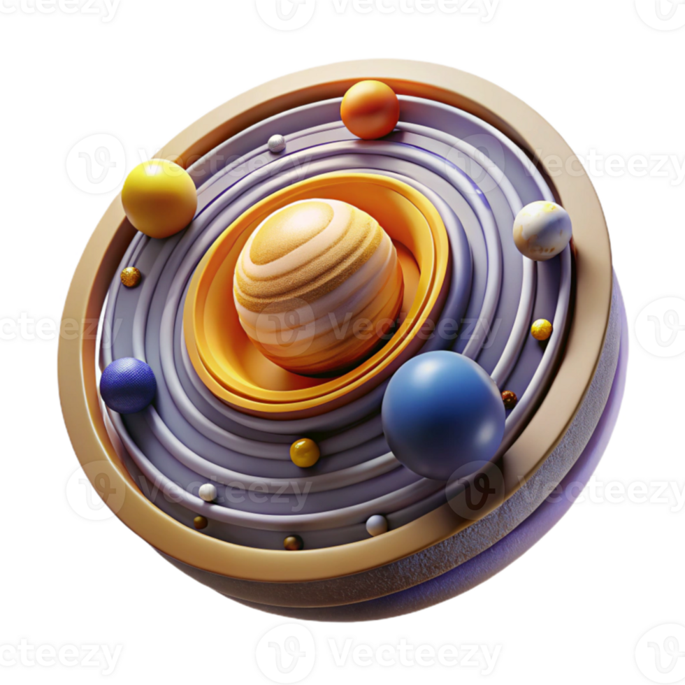 Abstract Planetary System 3D Render of Orbits and Planets png