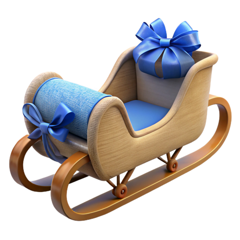 Wooden Sleigh with Blue Bow, Christmas Gift png