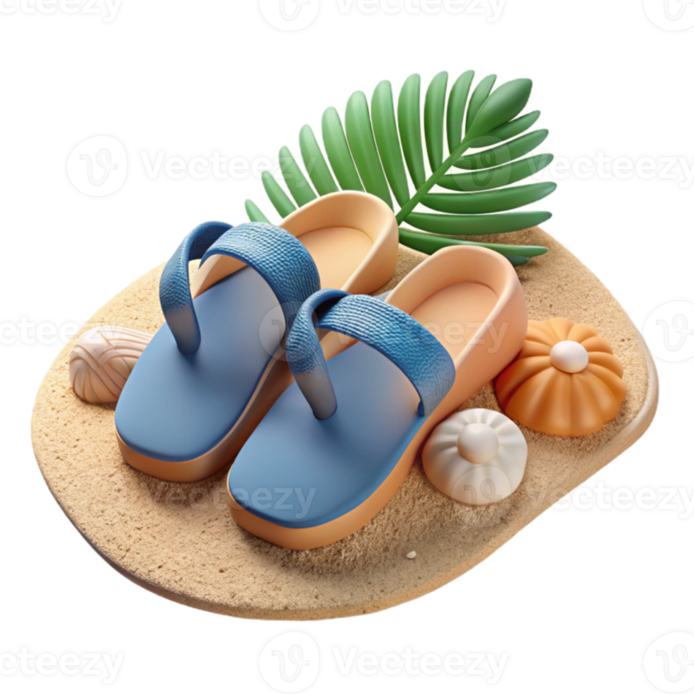 impressive rustic Summer Sandals on Sandy Beach detailed png