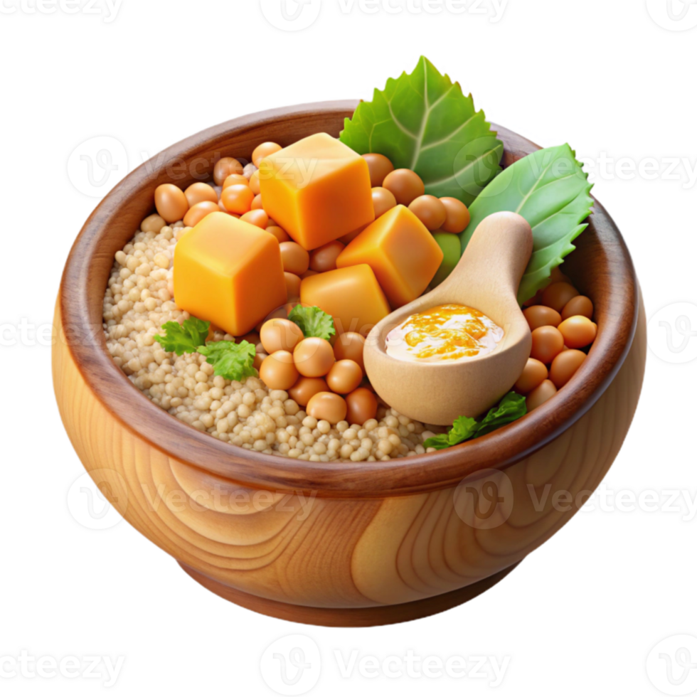 elegant rustic Couscous Bowl with Soybeans, Cubes, and Sauce original png