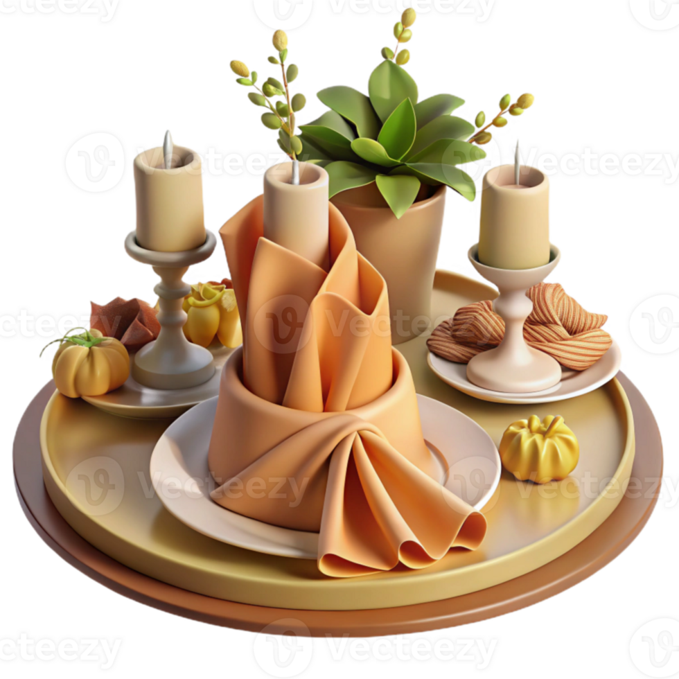 Autumn Table Setting Candles, Napkin Fold, and Fall Decor png