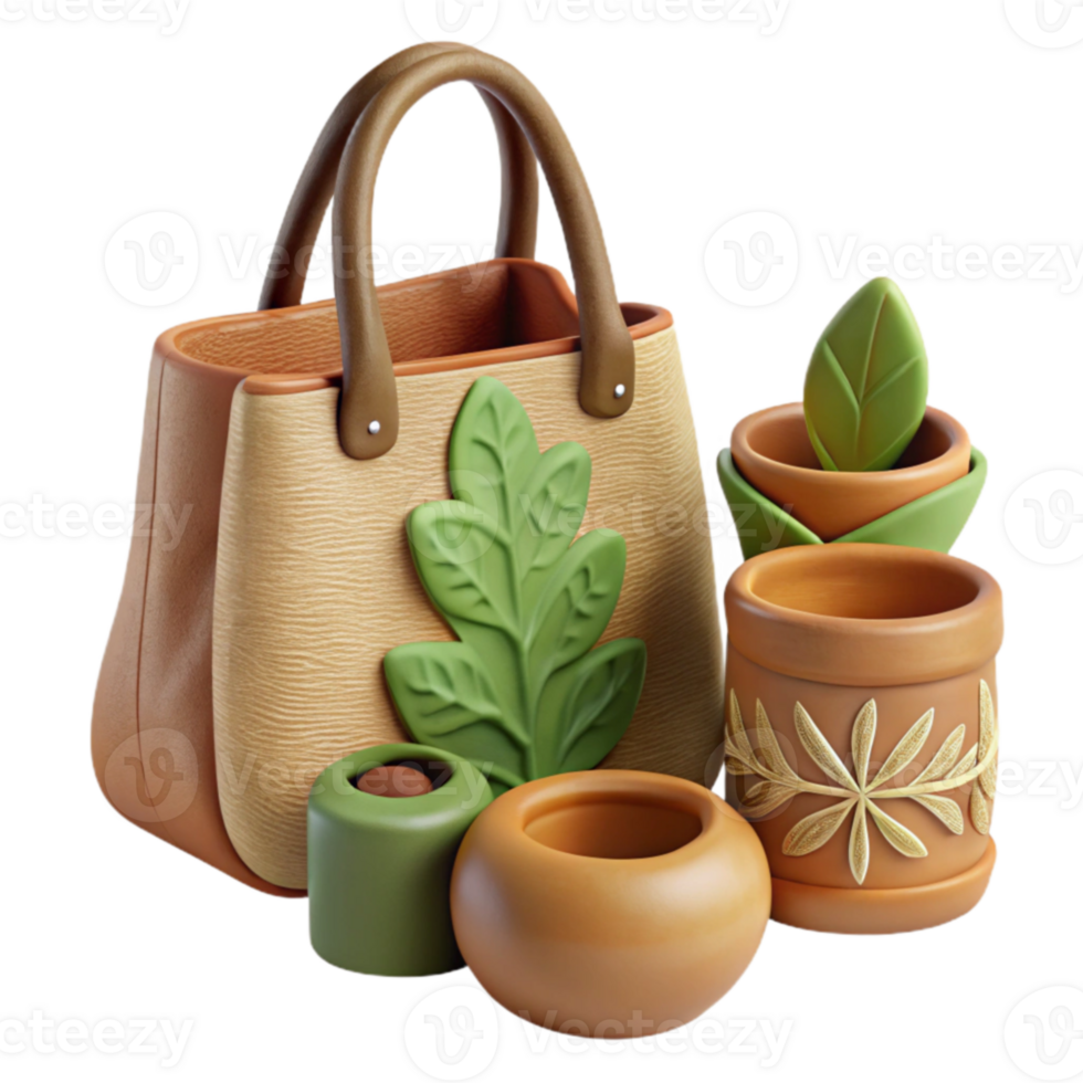 vibrant vintage Autumnal Leaf Decor Tote Bag and Planters detailed png
