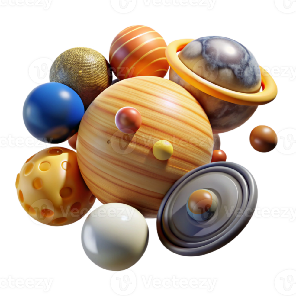 stunning artistic Abstract 3D Sphere Cluster Colorful Wooden, Textured, and Glossy Spheres high resolution png