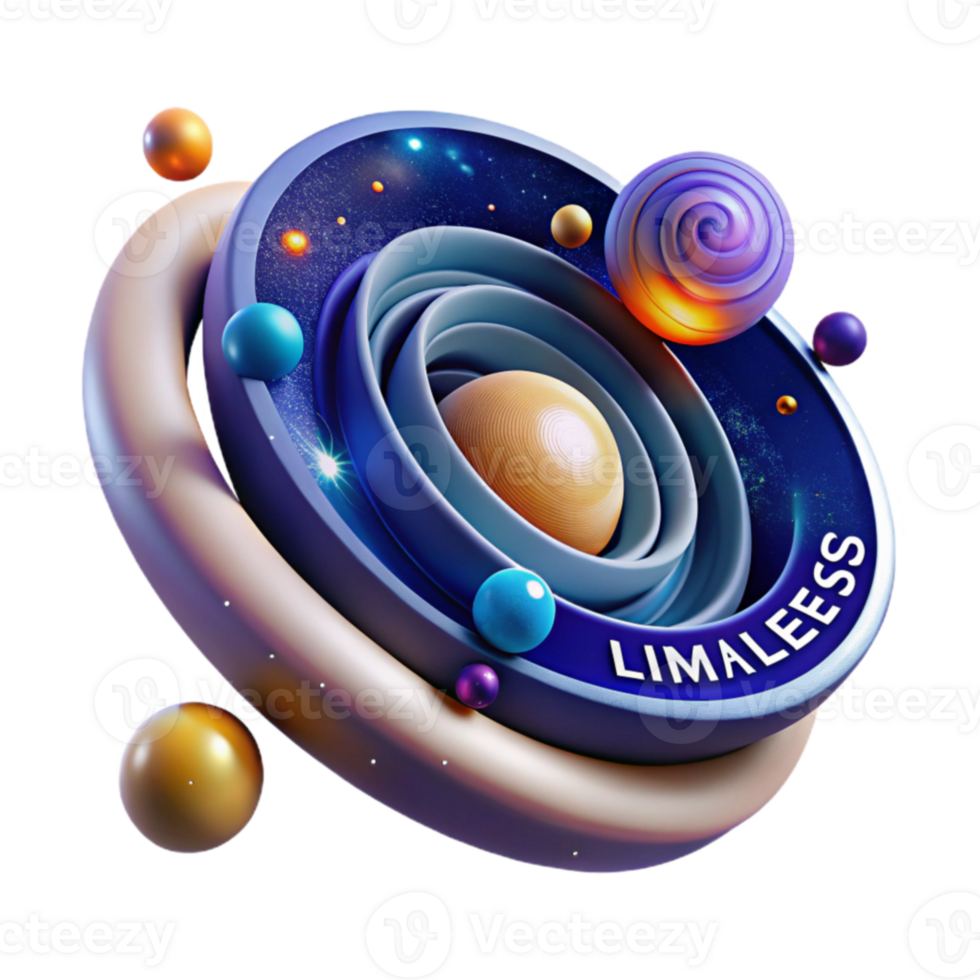 Abstract Cosmic Sphere 3D Render of Planets and Rings png