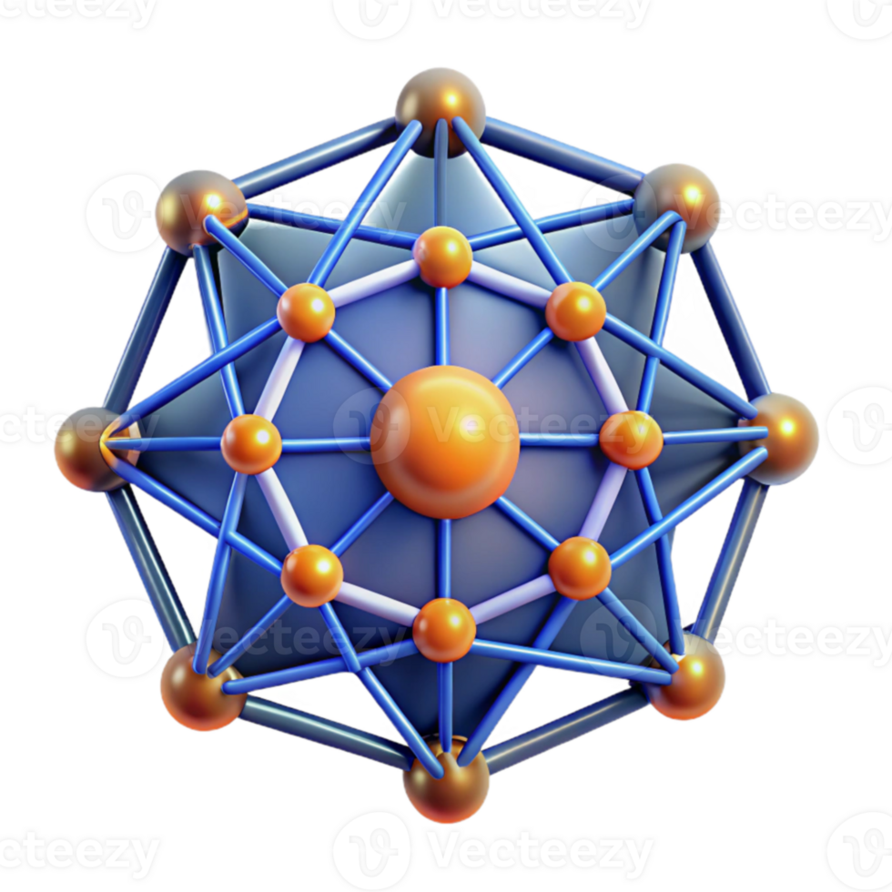 Abstract 3D Network Interconnected Nodes and Bonds png