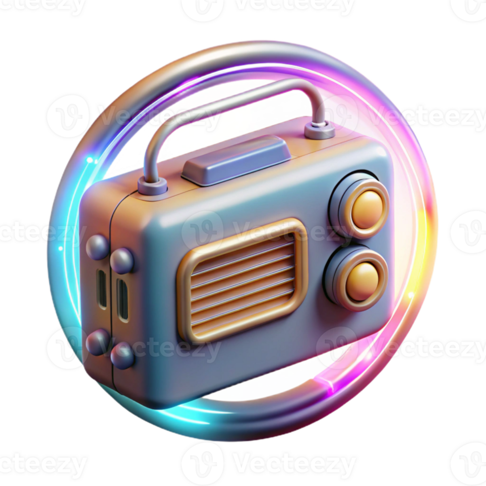 serene rustic Retro Radio Icon 3D Render, Vintage Design, Neon Glow original png