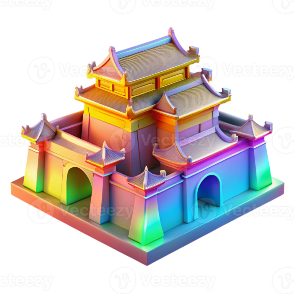 Vibrant Asian Architecture Colorful 3D Model of a Gatehouse png