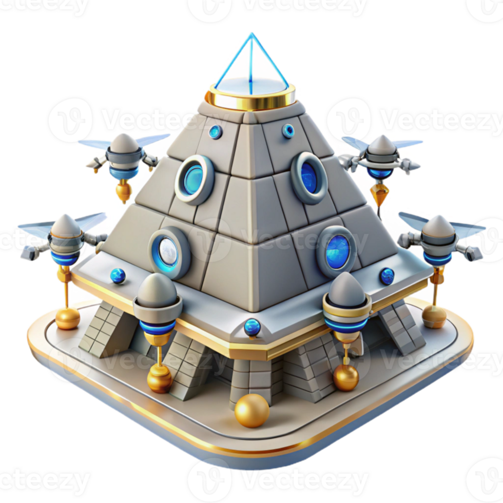 serene rustic Futuristic Pyramid Drone Station Sci-Fi Architectural Design genuine png