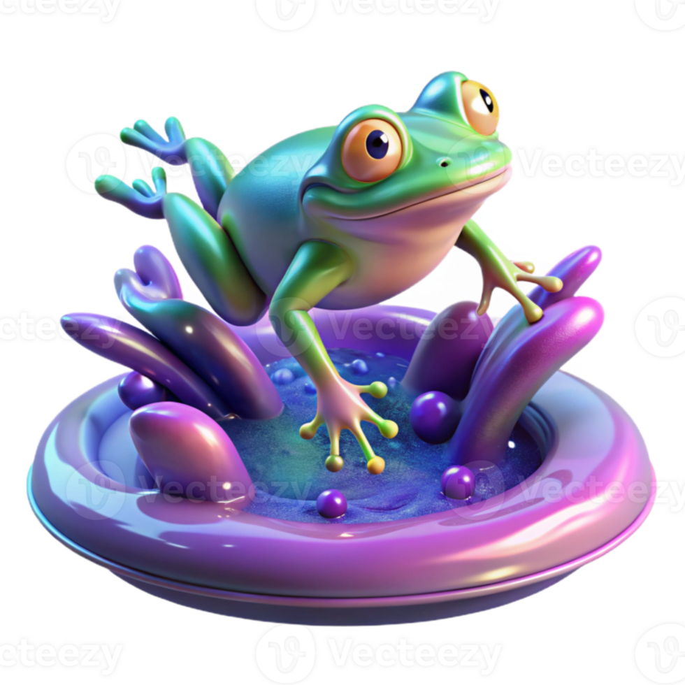 Vibrant Frog in Purple Pool 3D Render png