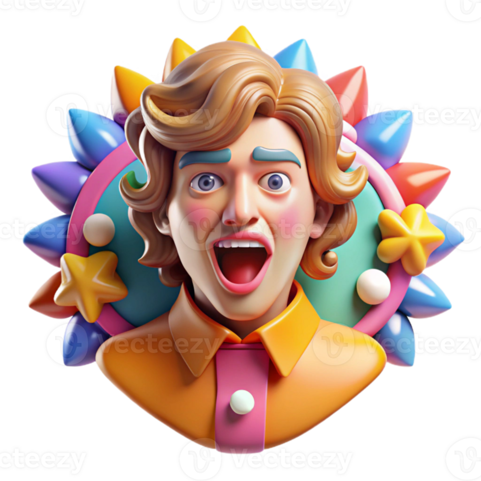 Joyful 3D Cartoon Avatar Colorful, Surprised Expression png