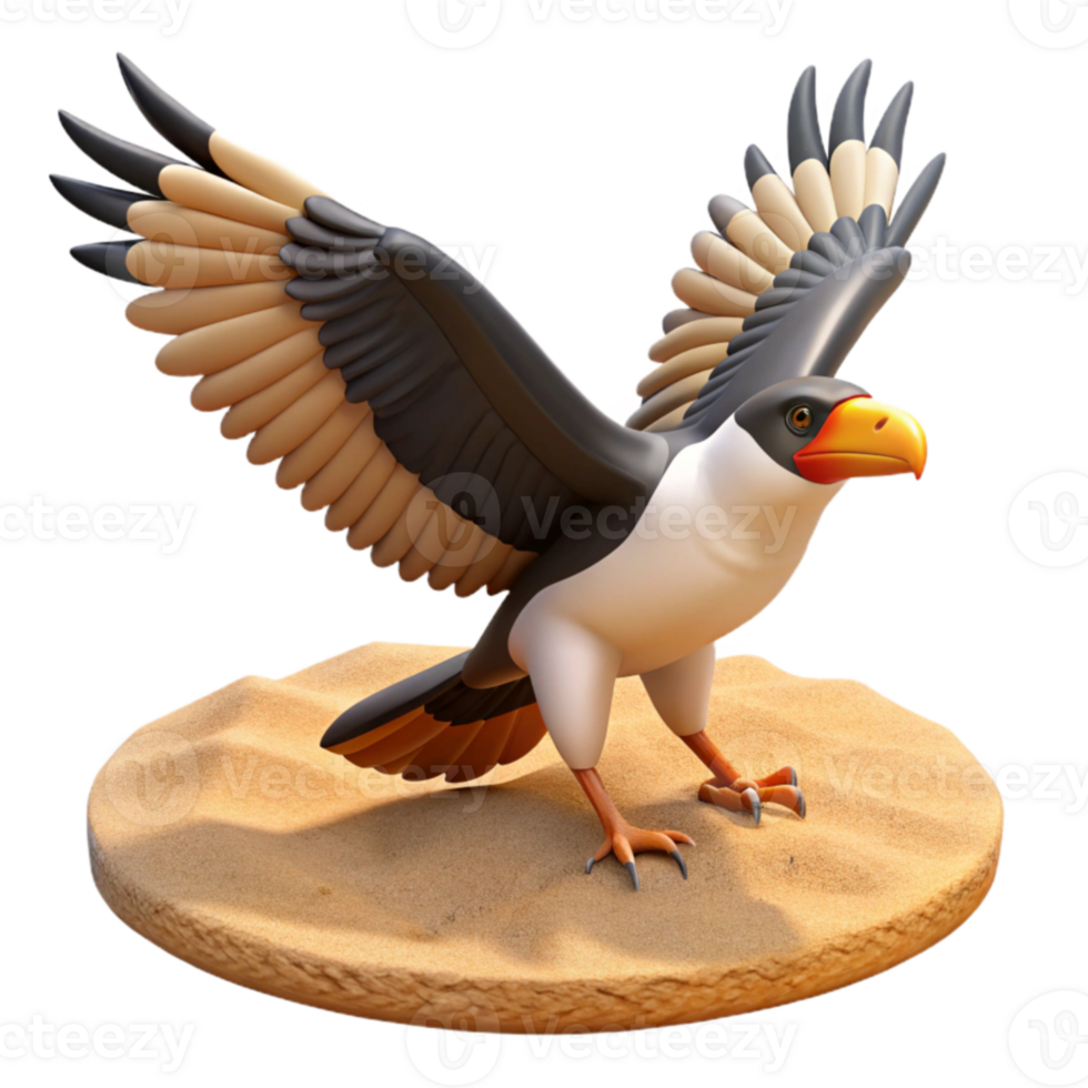 serene abstract 3D Render Cartoon Bird on Sand 4K png