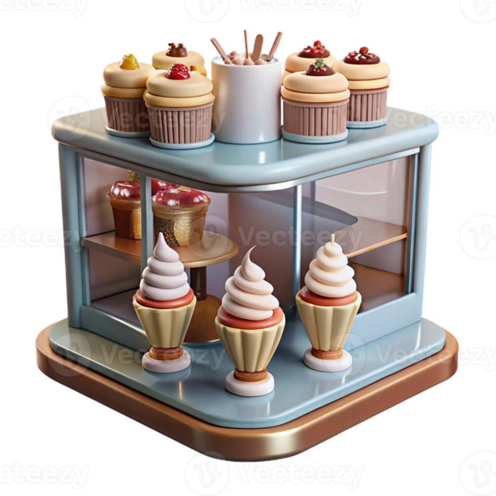 dramatic minimalist Sweet Shop Display Cupcakes, Ice Cream, and Treats 4K png