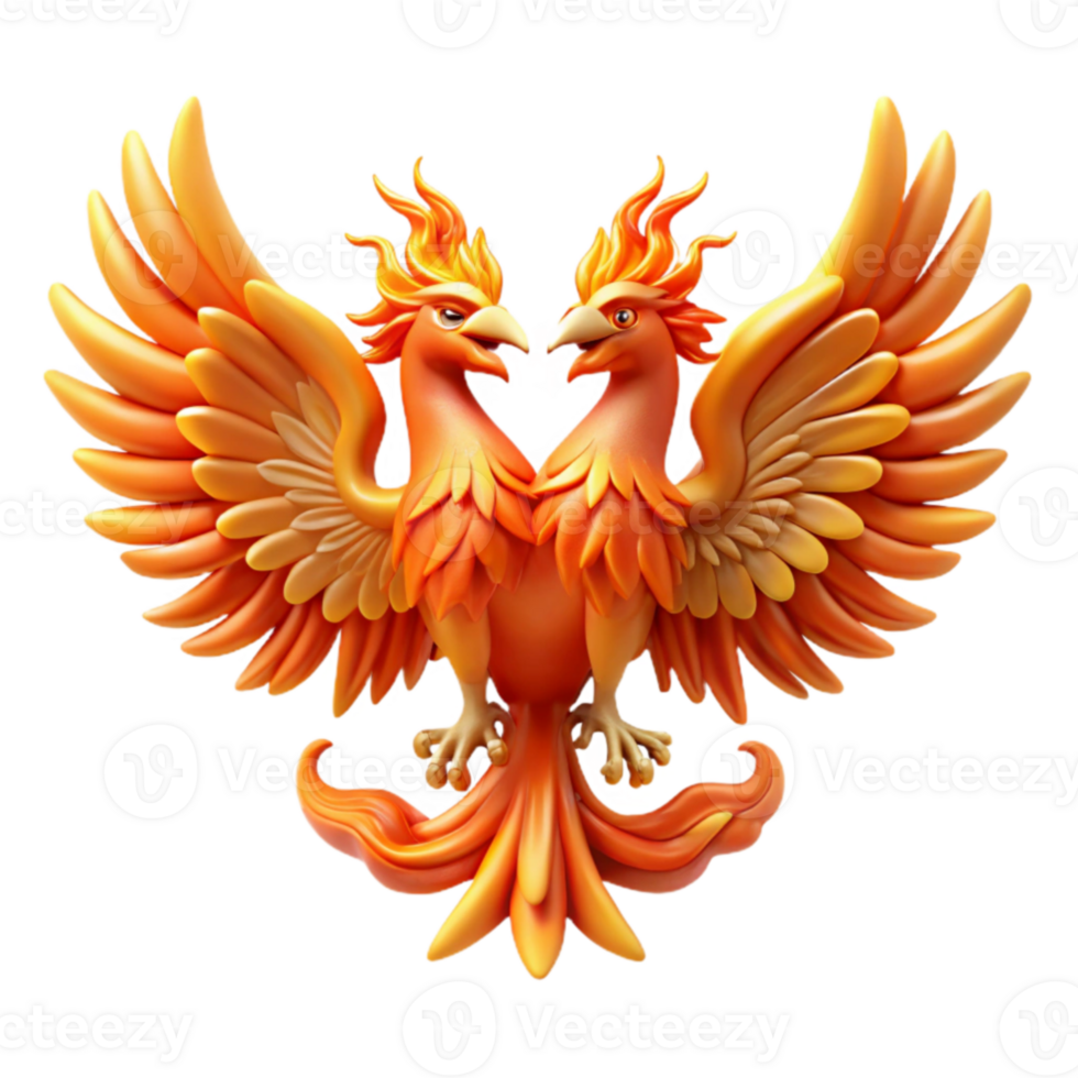 Double-Headed Phoenix Mythical Bird, Fiery Wings, Orange Feathers png