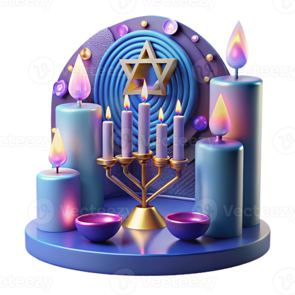 elegant artistic Festival of Lights Menorah, Candles, and Star of David premium png