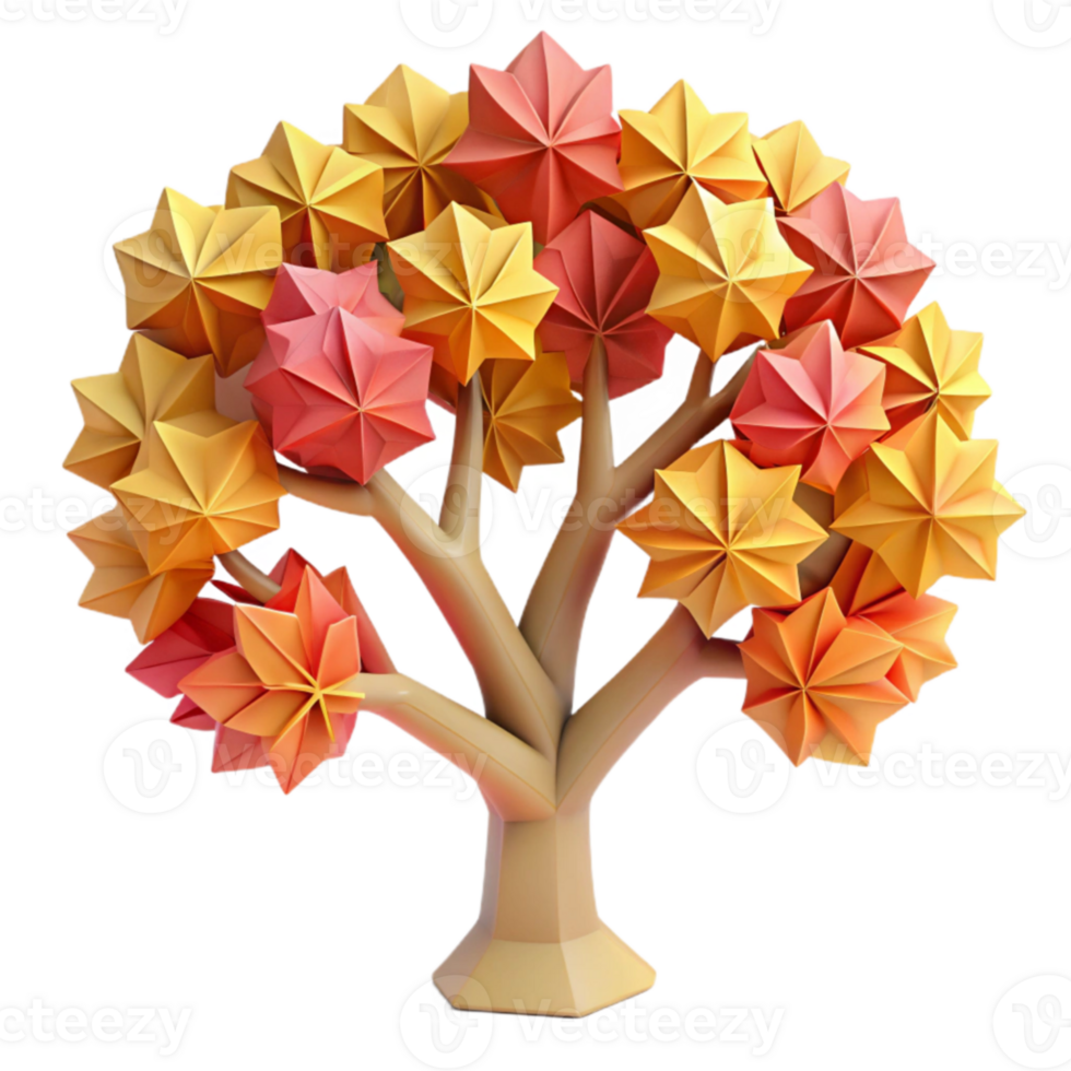dramatic rustic Autumn Origami Tree Fall Colors, Geometric Design professional png