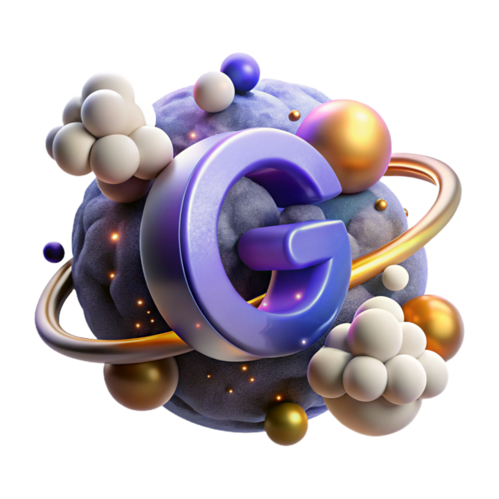 Abstract 3D Planet with Letter G and Orbits png