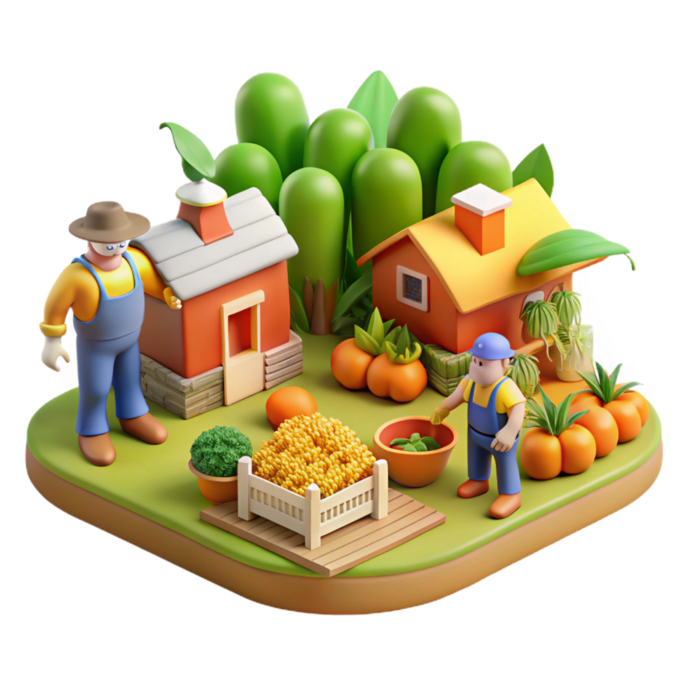 vibrant minimalist Farm Life Harvesting Fall Crops in a Rural Village high resolution png