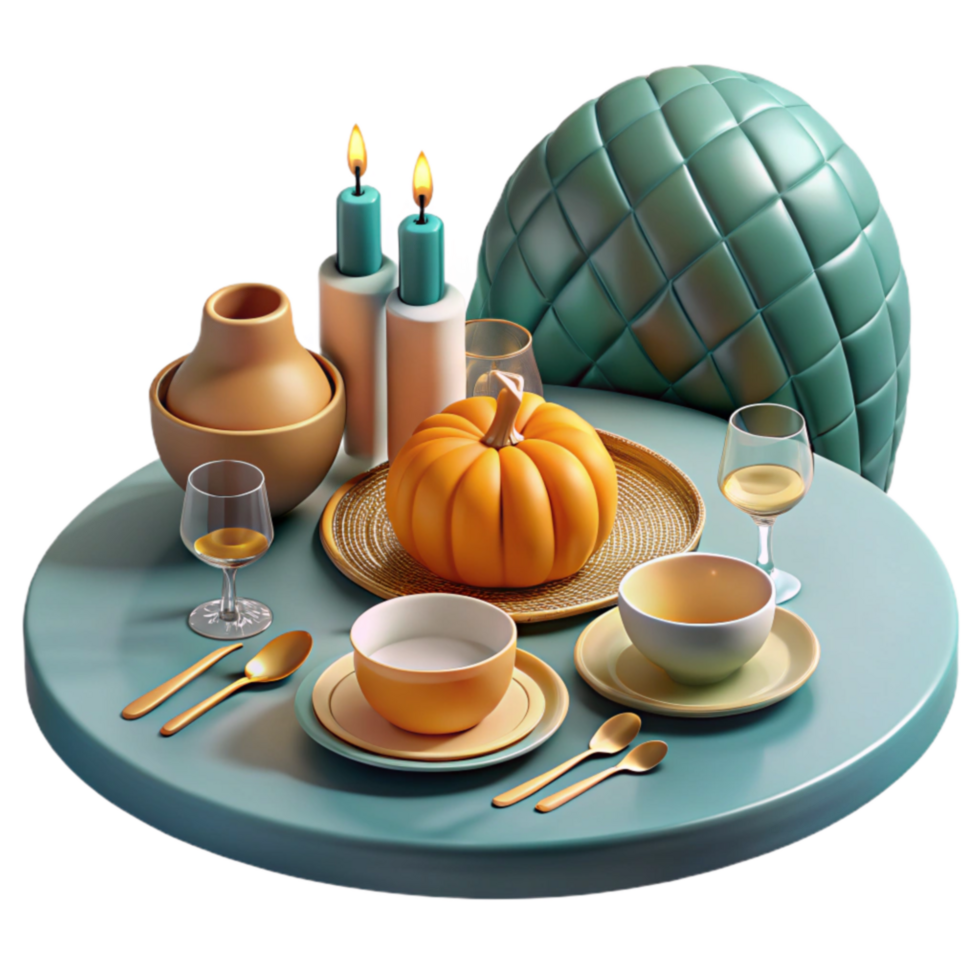 beautiful vintage Autumn Table Setting Candles, Pumpkin, and Cozy Decor authentic png