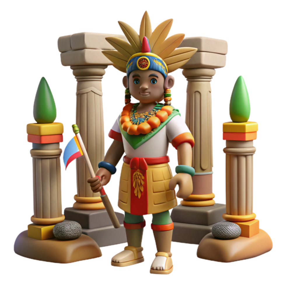vibrant artistic 3D Render of Indigenous Person with Columns detailed png