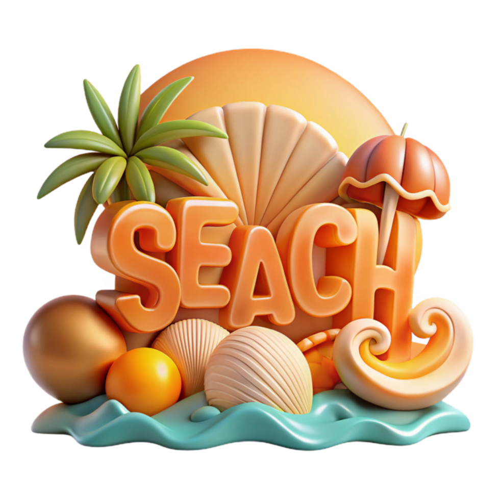 magnificent modern Summer Beach Vacation Sun, Sand, and Shells exclusive png