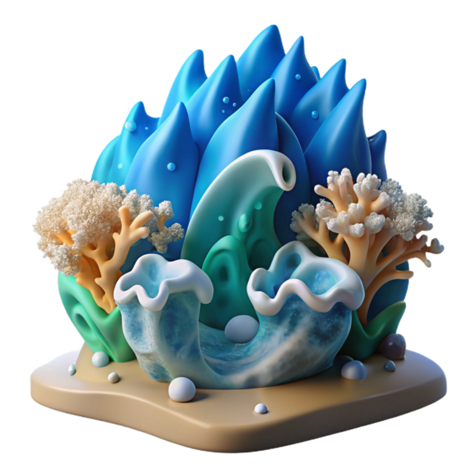 magnificent abstract Ocean Waves, Coral Reef, 3D Render, Underwater Scene premium png