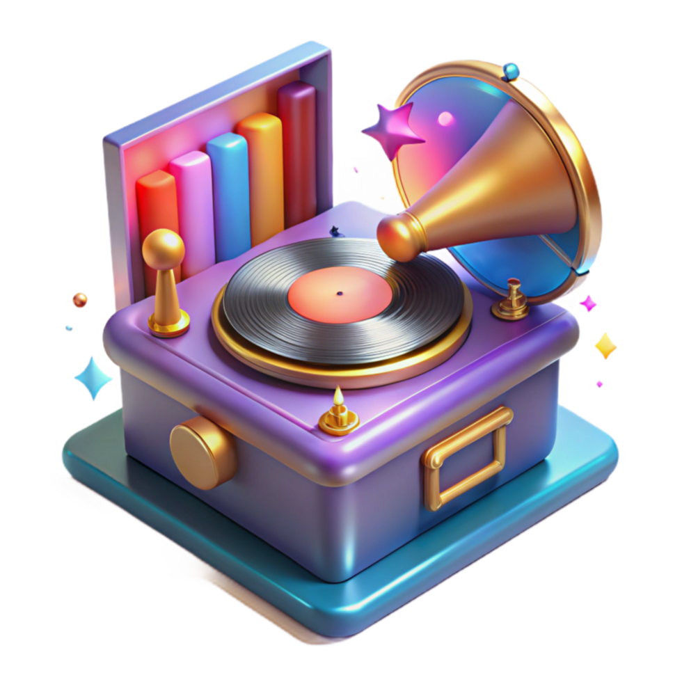 serene traditional Vintage Record Player 3D Render of Retro Music Device authentic png