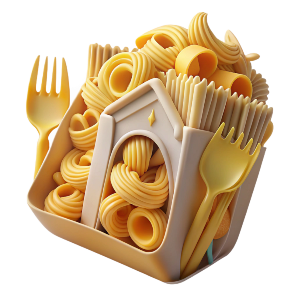dramatic artistic Pasta Shapes Variety in Container with Utensils 4K png
