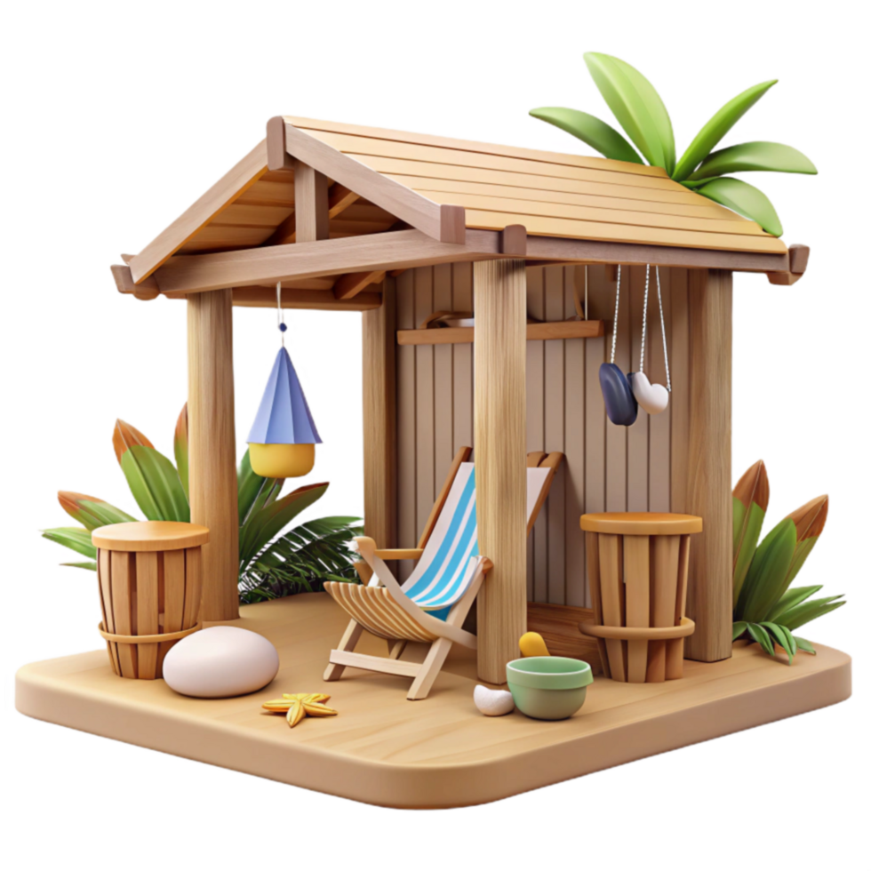Relaxing Beach Hut 3D Model Summer Vacation Scene png