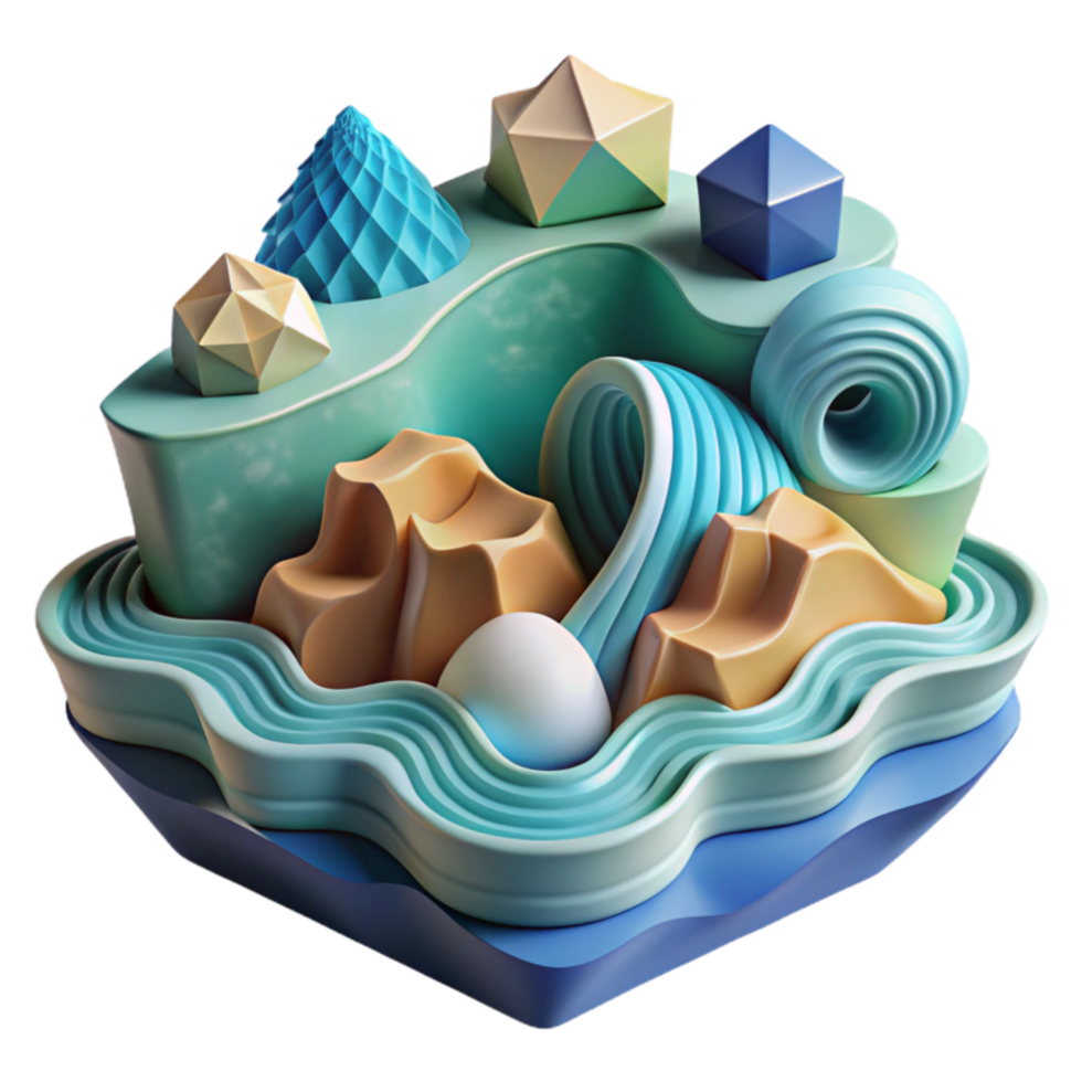 Abstract 3D Shapes Geometric Island Scene png