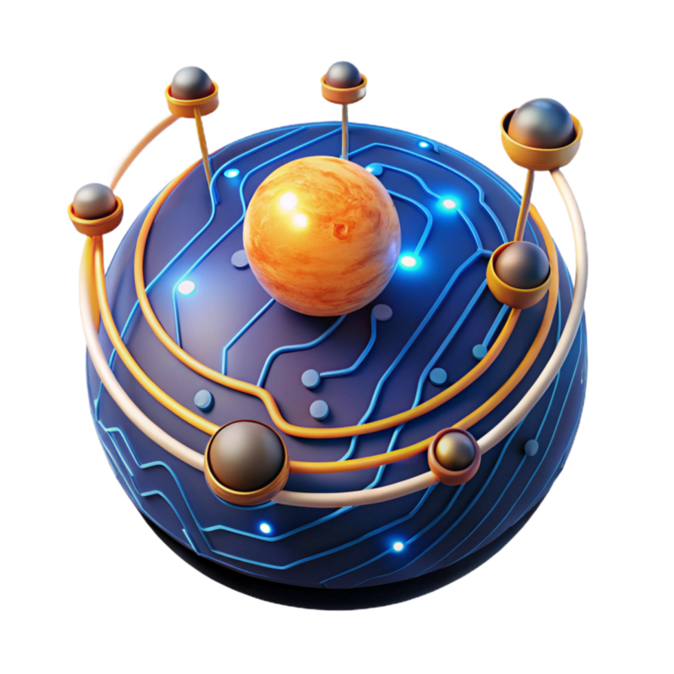 Digital Planetary System Exploring Circuitry Celestial Orbits png