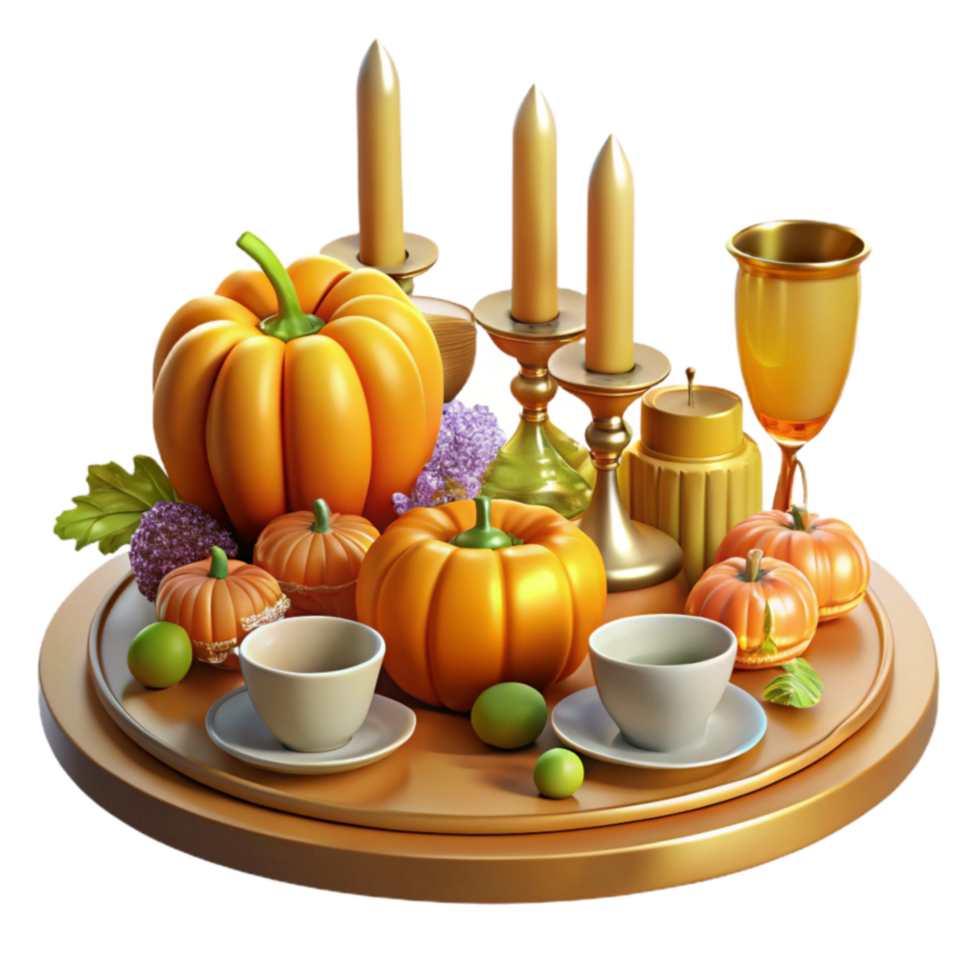 wonderful traditional Autumnal Table Setting with Pumpkins and Candles genuine png