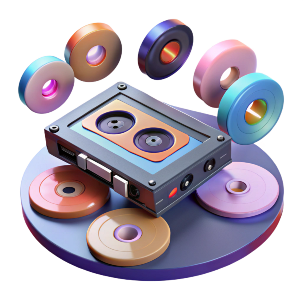 Retro Cassette Tape and Discs A Nostalgic 3D Render png