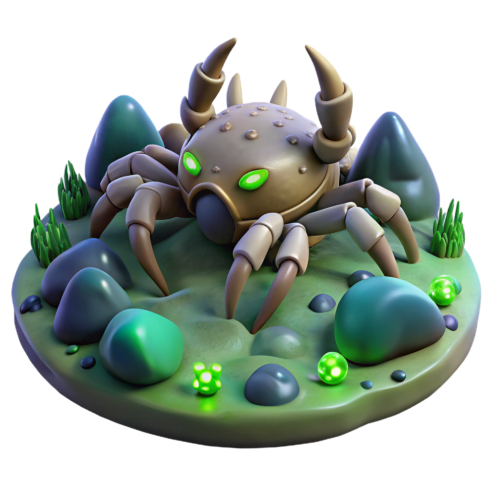 stunning artistic 3D Render Robotic Crab in Glowing Habitat authentic png