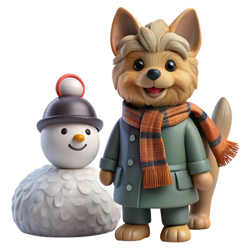 impressive classic Winter Wonderland Puppy and Snowman Friends genuine png